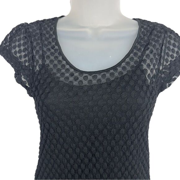Banana Republic Black Stretch Polka Dot Lace Shirt Sz XS - Picture 1 of 9
